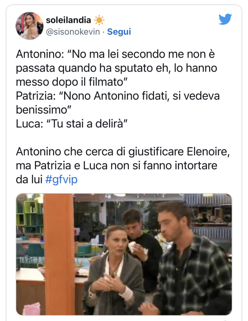 GFVIP, Antonino difende Elenoire e va contro la produzione 2