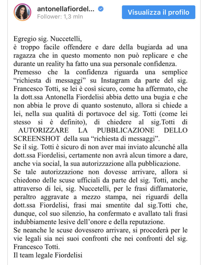 GFVIP, lo staff di Antonella vuole denunciare Totti 2