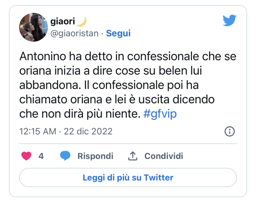 GFVIP, Antonino vuole denunciare Oriana 2