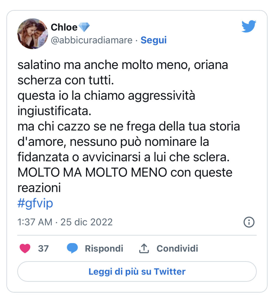 GFVIP, Luca Salatino e la reazione eccessiva contro Oriana 2