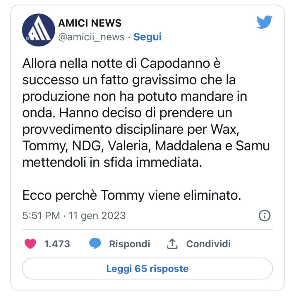 Amici, provvedimento shock dopo Capodanno 2