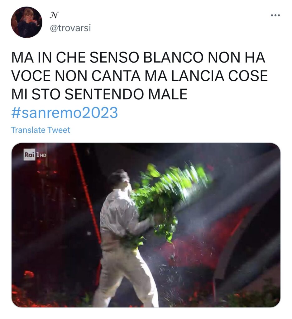 Sanremo 2023, Blanco distrugge la scenografia del palco 2