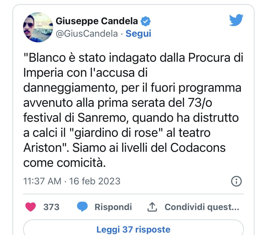 Sanremo 2023, Blanco rischia la galera 2