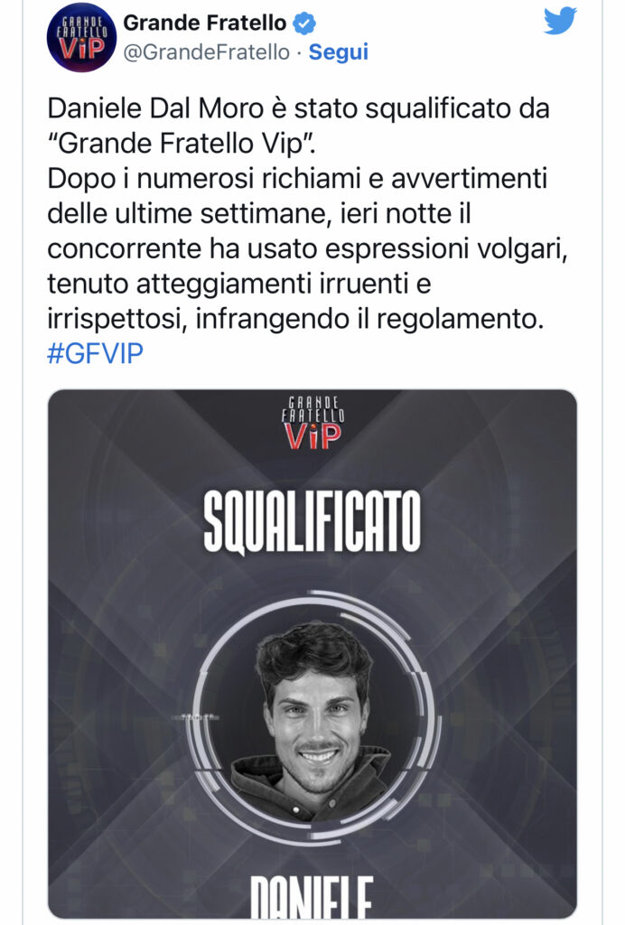 GFVIP, Daniele Dal Moro squalificato 2