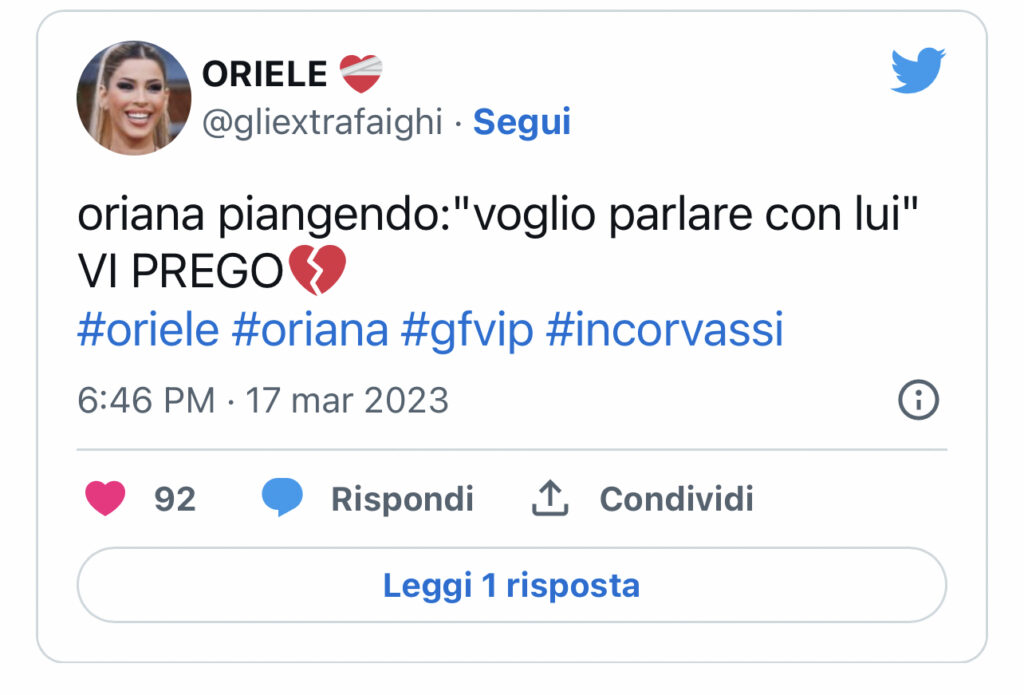 GFVIP, Oriana disperata per l’uscita di Daniele 2