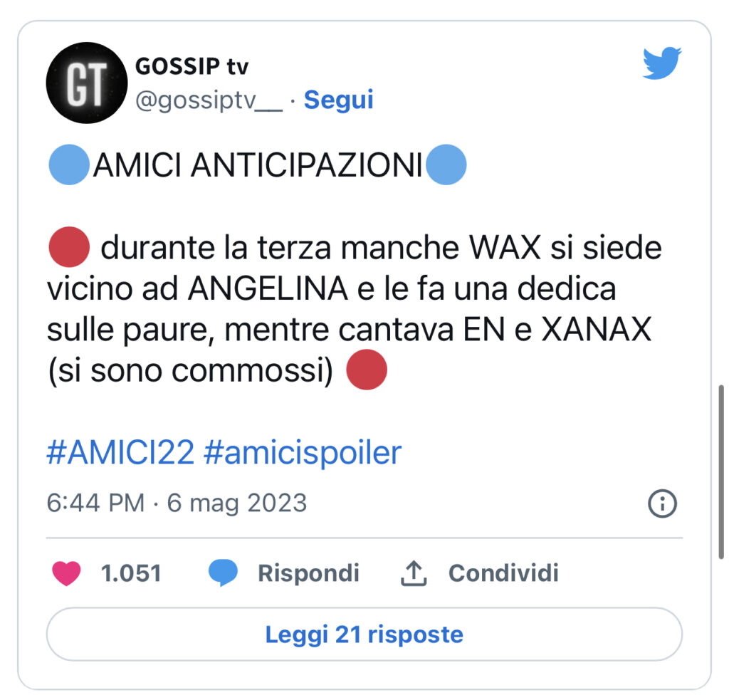 Amici, Wax fa piangere Angelina 2