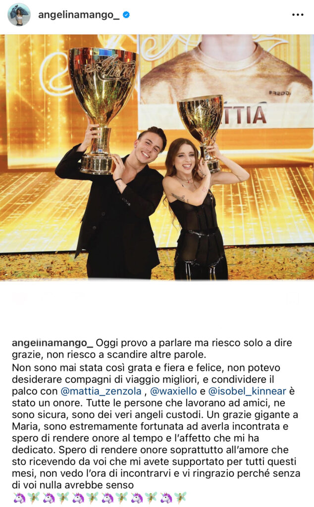 Amici, le prime parole di Angelina dopo la finale 2