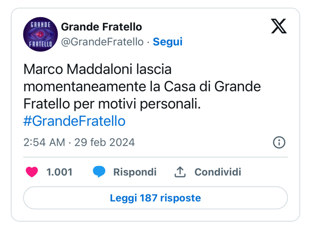 GF, Marco Maddaloni lascia la casa 2