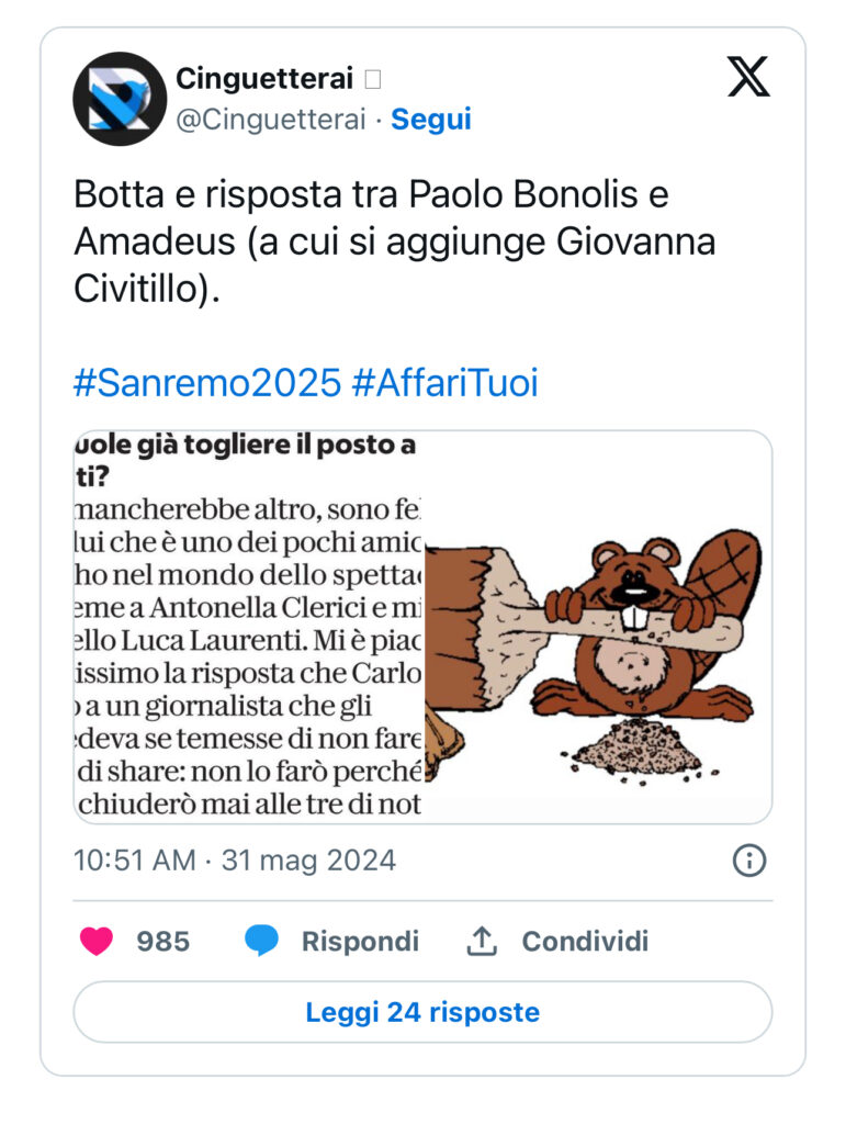 Amadeus e Paolo Bonolis, botta e risposta tra i due conduttori 4