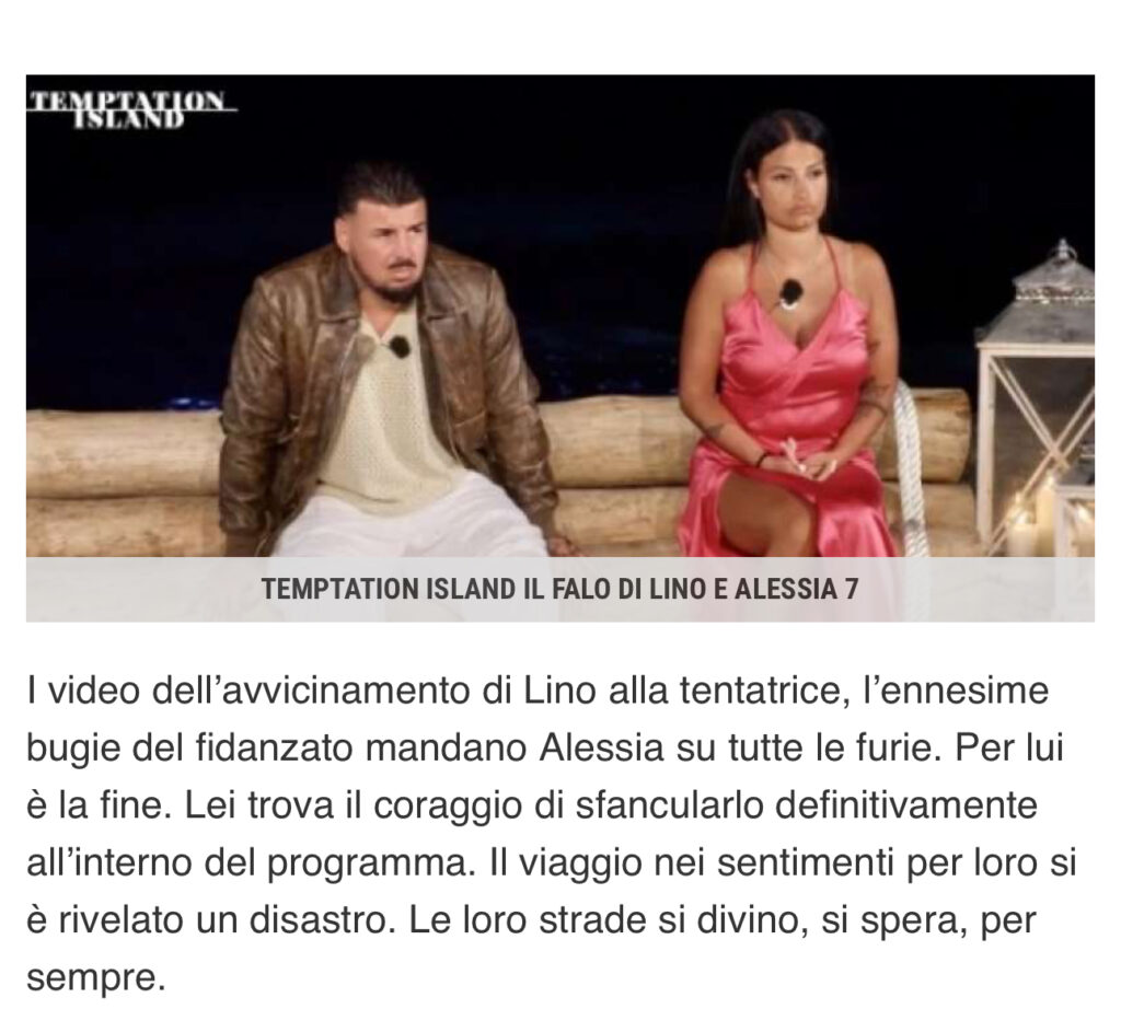 Temptation Island, come è andato a finire il falò di confronto tra Alessia e Lino 4