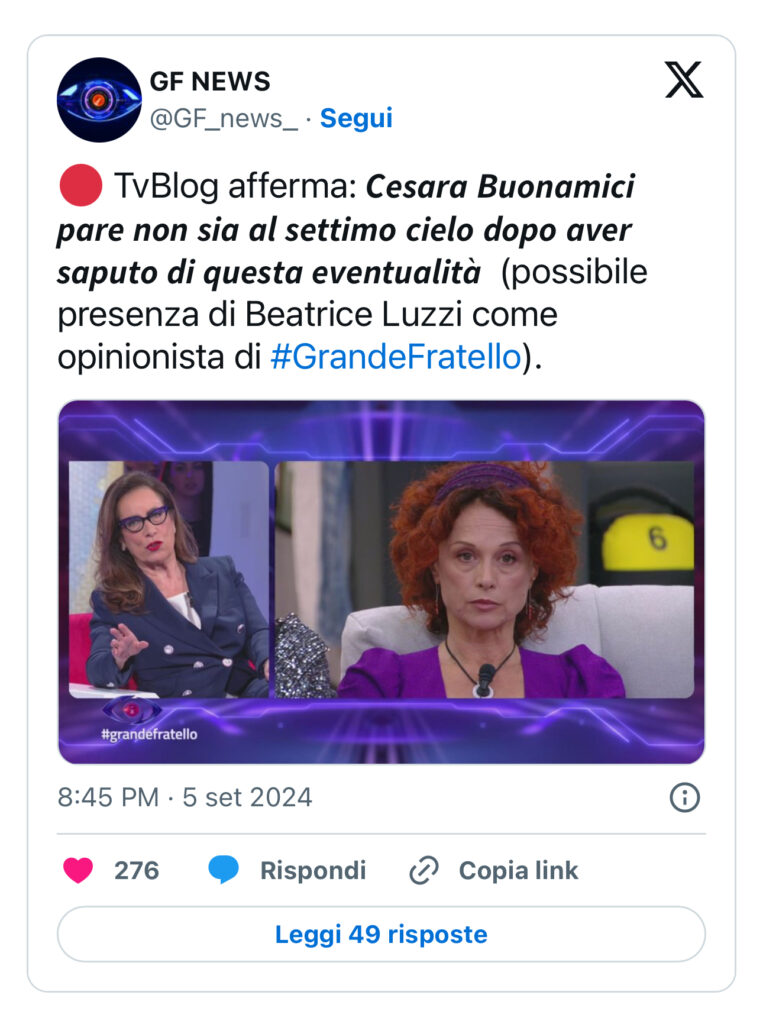 Grande Fratello, Beatrice Luzzi opinionista ufficiale 2