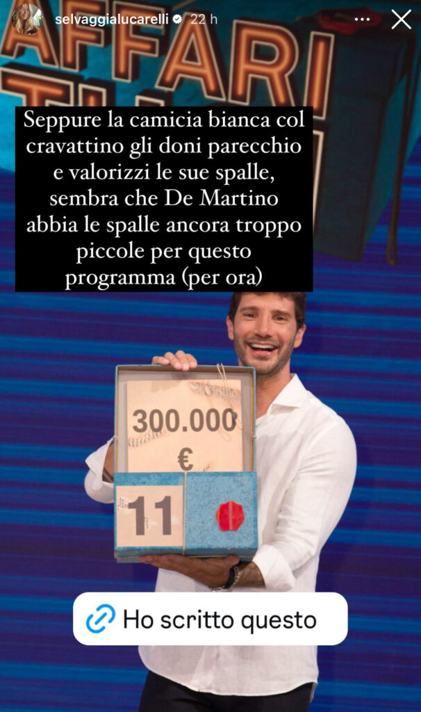 Selvaggia Lucarelli attacca Stefano De Martino e la sua conduzione ad Affari tuoi 2