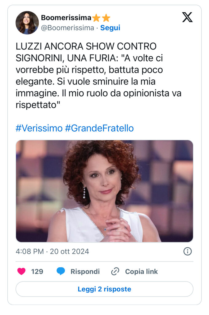 Beatrice Luzzi e Cesara Buonamici litigano a Verissimo 2