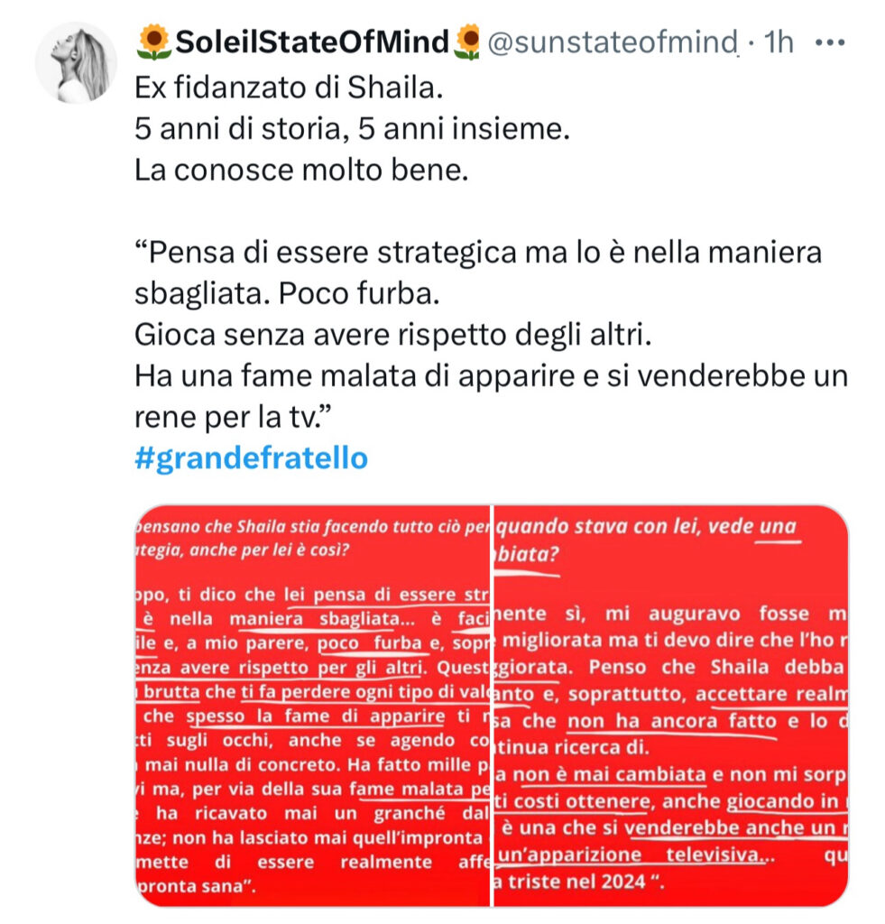 Grande Fratello, l’ex di Shaila ci va giù pesante 2