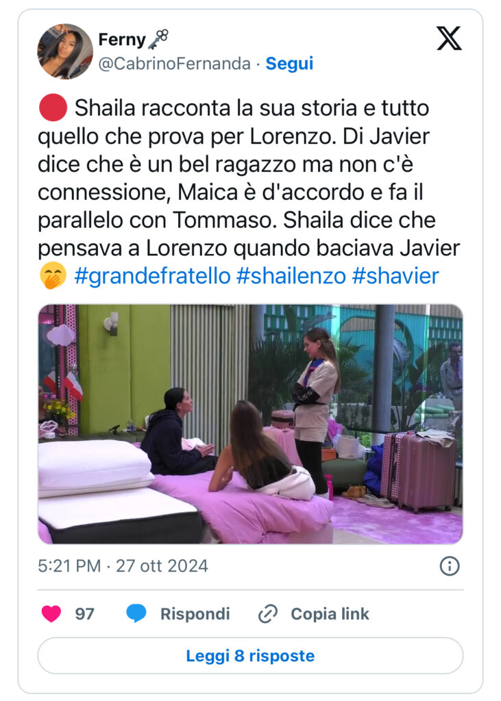 Grande Fratello, Shaila continua a far discutere:”Quando baciavo Javier pensavo a Lorenzo” 2