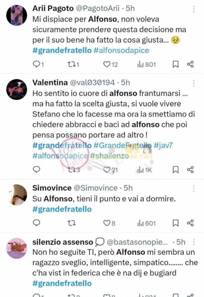 Grande Fratello, Federica abbraccia Alfonso e bacia Stefano 3