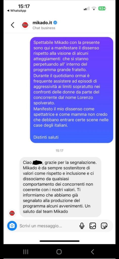 Grande Fratello, uno sponsor reagisce agli scivoloni di Lorenzo 2