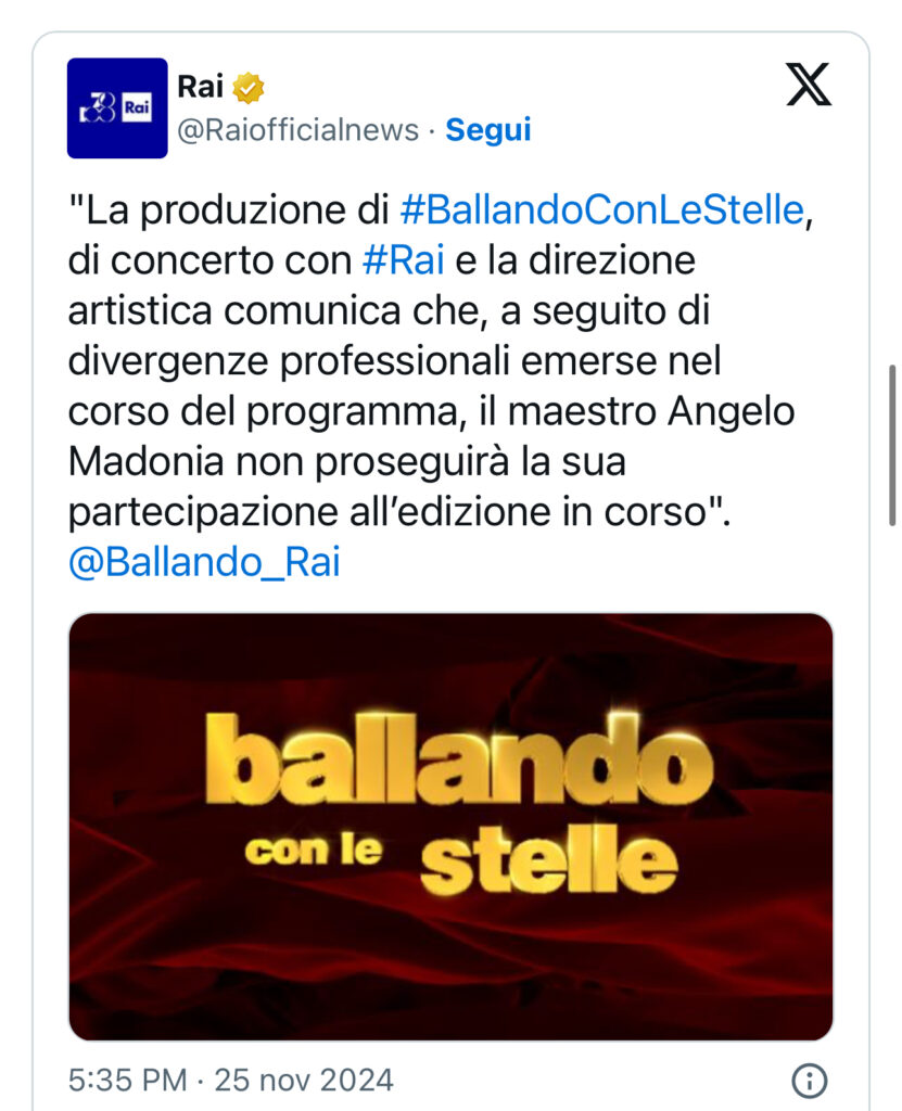 Ballando con le stelle, Angelo Madonia abbandona il programma 2