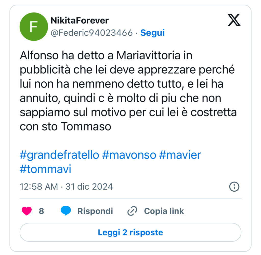 Grande Fratello, Alfonso e MariaVittoria parlano del segreto di Tommaso 2