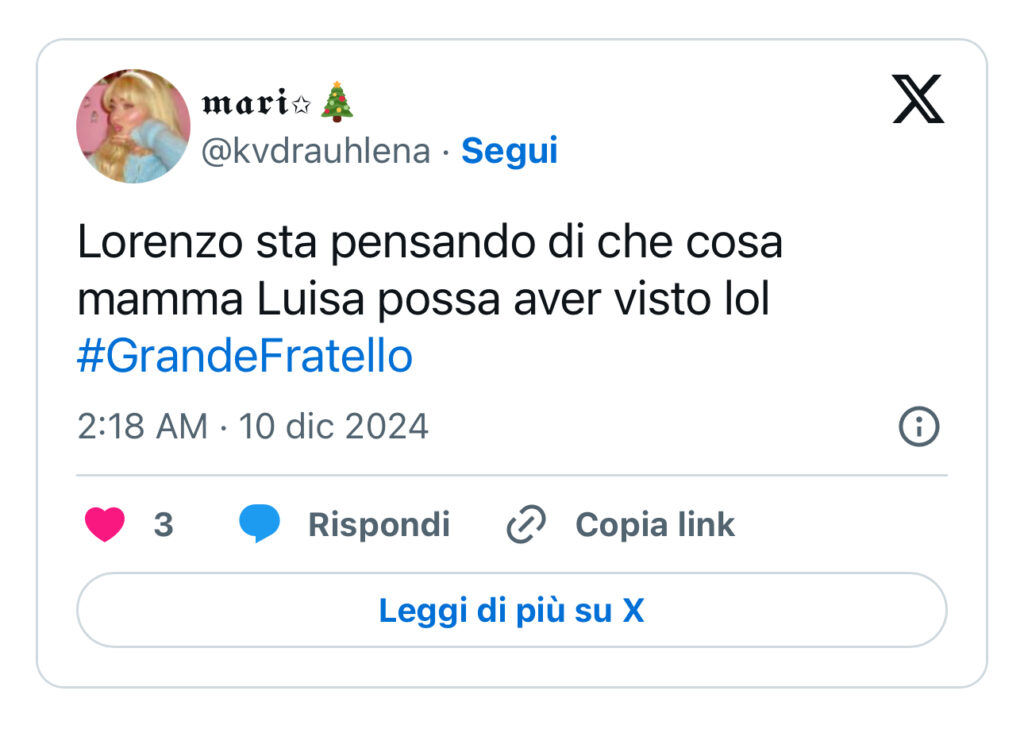 Grande Fratello, Lorenzo reagisce alle parole della madre di Shaila 2