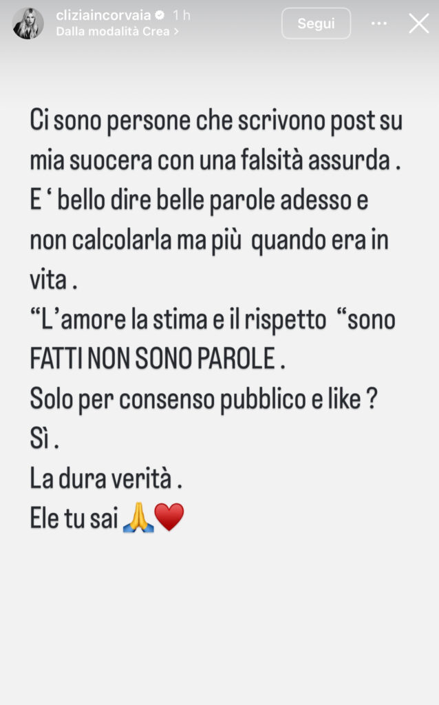 Clizia Incorvaia e il post contro alcune persone che hanno fatto una dedica a Eleonora Giorgi 2