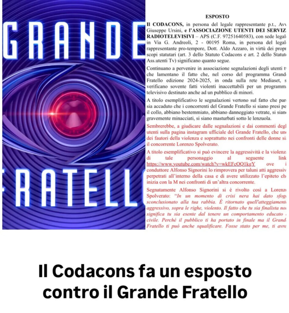 Grande Fratello, il Codacons contro Lorenzo 2