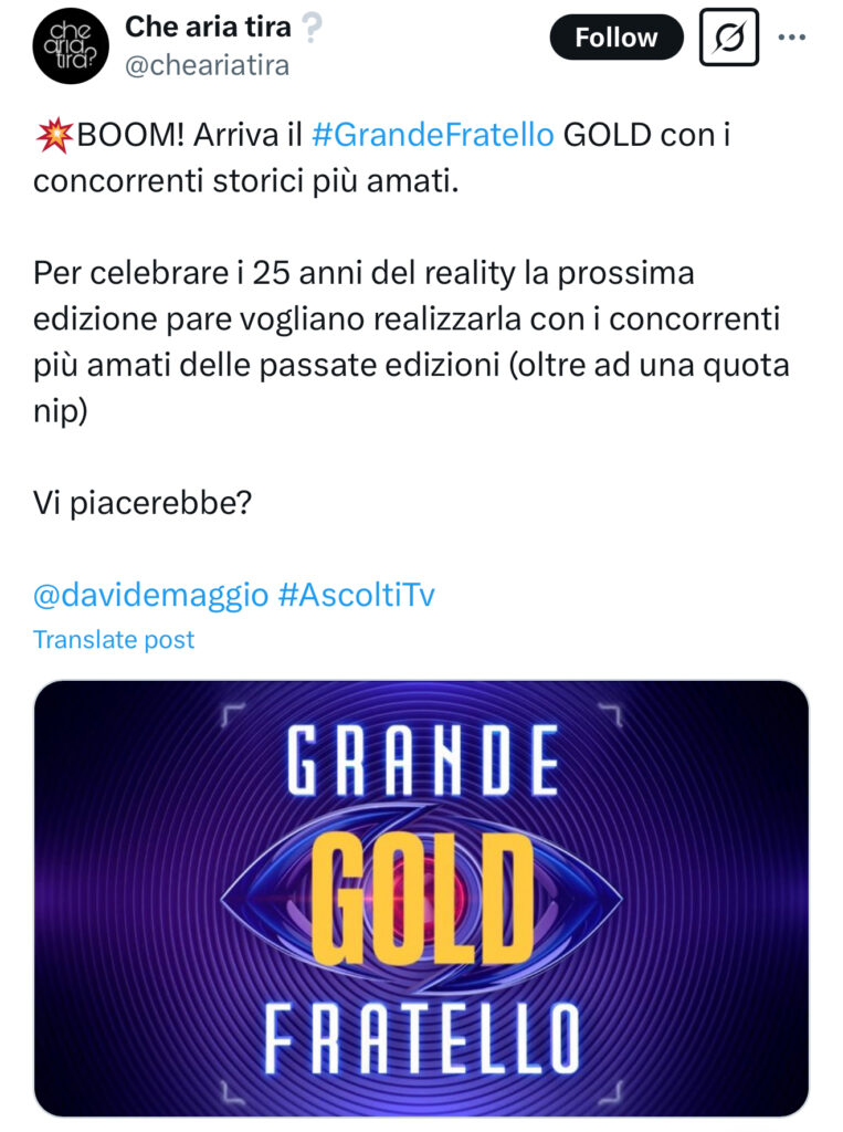 Grande Fratello Gold, arriva la nuova versione del reality per festeggiare 25 anni 2