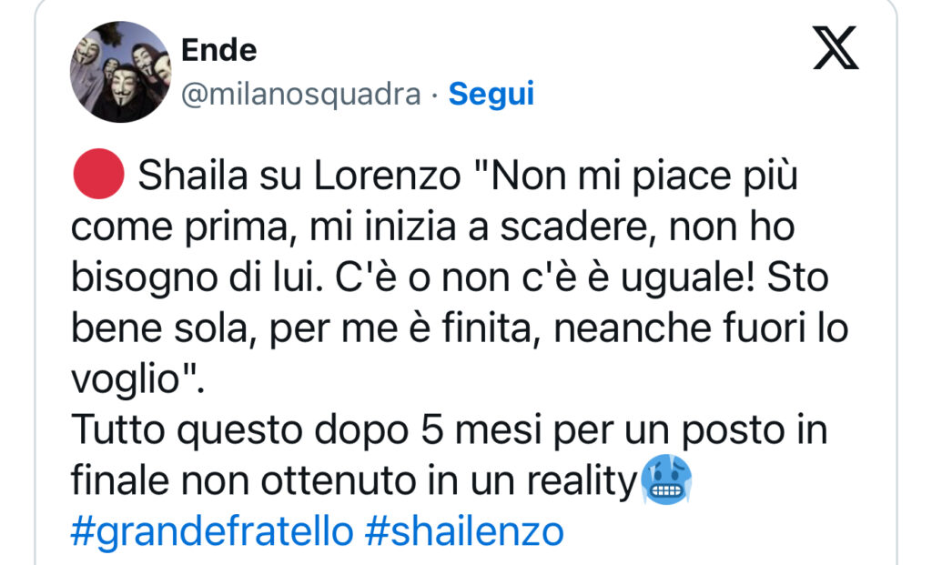 Grande Fratello, Shaila non vuole più stare con Lorenzo 2