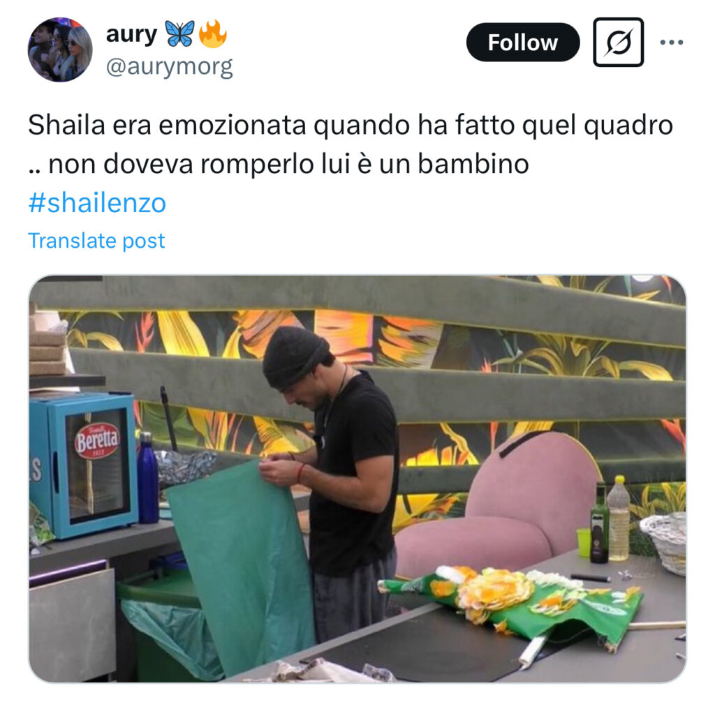 Grande Fratello, Lorenzo furioso rompe il quadro di Shaila 2